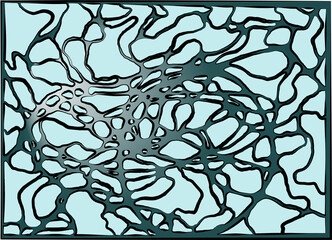 Abstract background in the form of plexus, neural network, cells on a blue background. Diagram of neural connections in the brain. neurographic lines. Vector.