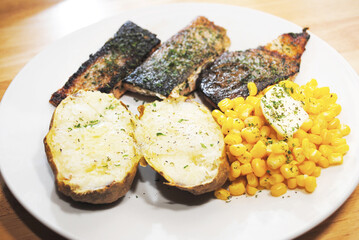 Potato, Salmon and Corn Meal