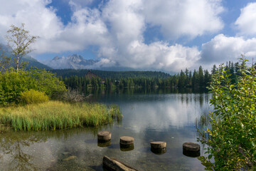 Strbske Pleso mountain lake in the morning. Slovakia. Tatra Mountains.