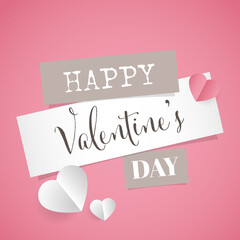 Happy Valentines day illustration - Paper style love pink hearts design elements