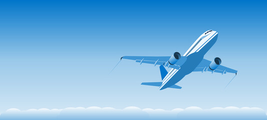 Commercial jet airplane ascending with blue background - Vector Illustration