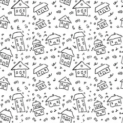 seamless pattern with houses. vector illustration with cartoon houses