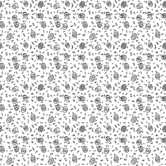 black and white seamless pattern with easter eggs
