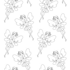 Fairy princess with butterfly wings monochrome seamless illustration for children coloring page stock vector illustration