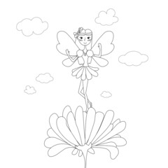 Fairy princess with butterfly wings abov flower colorful illustration for children coloring page stock vector illustration