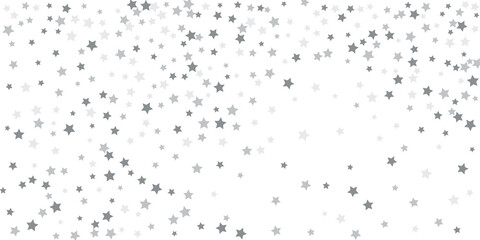 Obraz premium Silver star confetti. Falling stars on a white background. Illustration of flying shining stars. Decorative element. Suitable for your design, postcards, invitations, gift, vip.