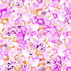 Watercolor abstract seamless pattern. Creative texture with bright abstract hand drawn elements. Abstract colorful print.	