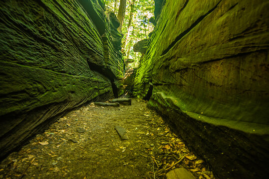 Rock formation covered with moss in Cuyahoga Valley National Park
