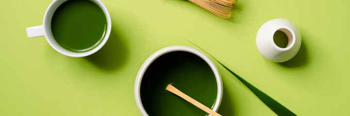 The set for cooking matcha standing in the green studio