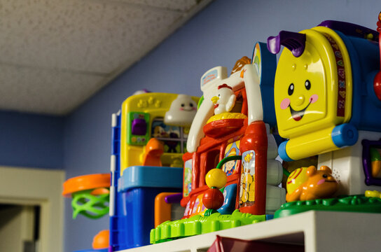 toys sitting on a shelf waiting to be played with