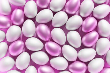 3d render of pink and white Easter eggs on a pink background