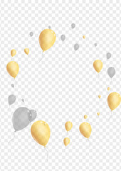 Gold Helium Background Transparent Vector. Air Inflatable Border. Gray Ceremony Toy. Confetti Wedding Banner.