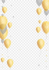 Golden Balloon Background Transparent Vector. Baloon Entertainment Frame. Yellow Wedding Toy. Confetti Congratulation Card.