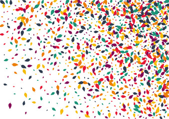 Red Confetti Vector White Background. Green Leaf Season Card. Seasonal Foliage Illustration. Bright Confetti Set.
