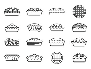 Apple pie icons set outline vector. Food dessert © anatolir