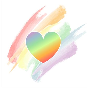 Vector sticker, label or icon on LGBT topic using rainbow heart and rainbow paints on white background for illustration of lgbt love concept. Vector illustration of gay community pride concept