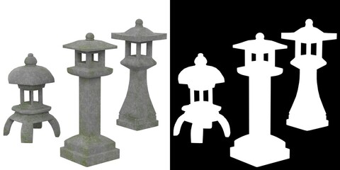 3D rendering illustration of some japanese toro lanterns