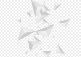 Silver Shard Background Transparent Vector. Fractal Geometry Texture. Greyscale Light Banner. Polygon Graphic. Hoar Origami Tile.