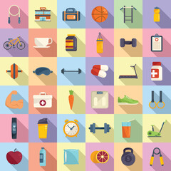 Healthy lifestyle icons set flat vector. Diet food