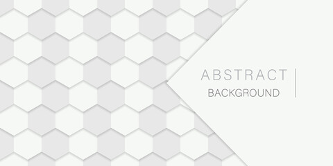White Hexagon Background. Hexagonal White Futuristic Pattern. Digital Blank Grey Banner. Abstract Modern Wallpaper Design. Vector Illustration