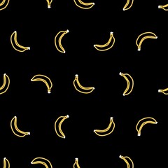 banana seamless pattern, bright vector illustration on black background.