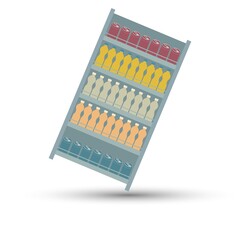 Supermarket rack with drinks, vector on white background