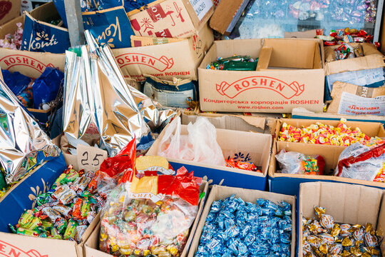 UKRAINE, KIEV - December 12, 2012: Assorted sweets candy is on display in local market.