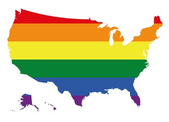 Obraz premium Map of Usa. Lgbt flag vector illustration.