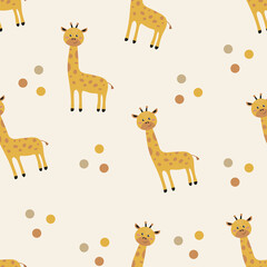 seamless pattern with cute hand drawn flat giraffe on light background. childish seamless texture for wallpaper, textile, fabric, wrapping paper