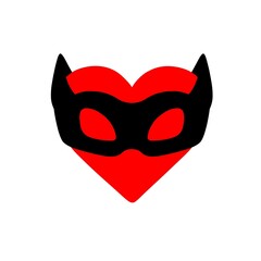 Cartoon heart in a BDSM mask. Template for erotic content. Vector illustration isolated on a white background. Print, poster, t-shirt, card. 