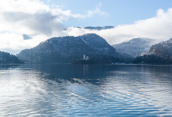 Lake Bled at winter, Slovenian Alps