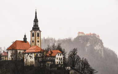 Lake Bled at winter, Slovenian Alps