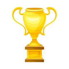 Golden shiny champion cup. Winner prize vector illustration