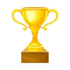 Shiny golden trophy champion cup. Winner prize vector illustration