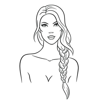 woman with braid outline portrait