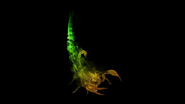 poisonous scorpion in amzing gold and green animeted smoke
