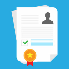 Success verified paid bills receipts with approved check mark notice on invoice vector flat cartoon icon, valid completed checkmark notification on successful paid online orders pile icon