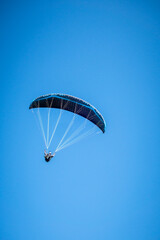 paragliding flight in the mountains. Le Grand-Bornand, France