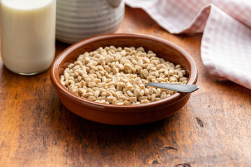 Breakfast cereals. Oat pops in bowl.