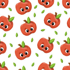 cute apple. Funny character in cartoon style, smile and happiness on his face