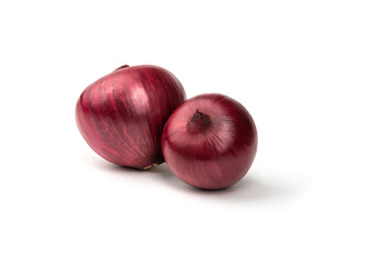 Two red onion bulbs on white background