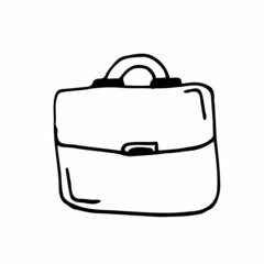 Briefcase icon in doodle sketch lines. Office business equipment travel journey meeting