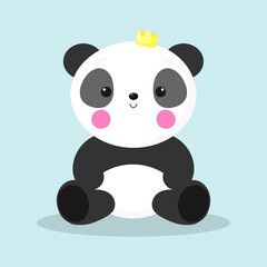 Naklejka premium Cute Panda in cartoon style. Vector illustration. For kids stuff, card, posters, banners, children books, printing on the pack, printing on clothes, fabric, wallpaper, textile or dishes.