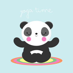 Cute Panda does yoga. Vector illustration in cartoon style. For kids stuff, card, posters, banners, children books, printing on the pack, printing on clothes, fabric, wallpaper, textile or dishes.