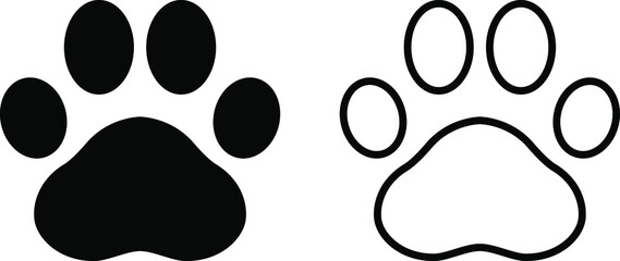 Fototapeta premium Paw vector foot trail print of cat. Paw prints. Footprint pet. Dog, pattern animal tracks isolated on white background vector icon Illustration.
