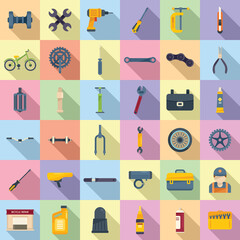 Bicycle repair icons set flat vector. Bike element