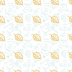 Seamless pattern with rain circles and leaves. Vector autumn background. Print for textiles, wrapping paper, wallpaper.