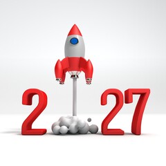 3D illustration of the year 2027  rocket launch