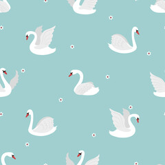 Seamless beautiful swan pattern. Vector birds illustration.	