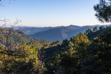 Vue sur les montagnes des Cévennes depuis le Signal Saint-Pierre (Occitanie, France)